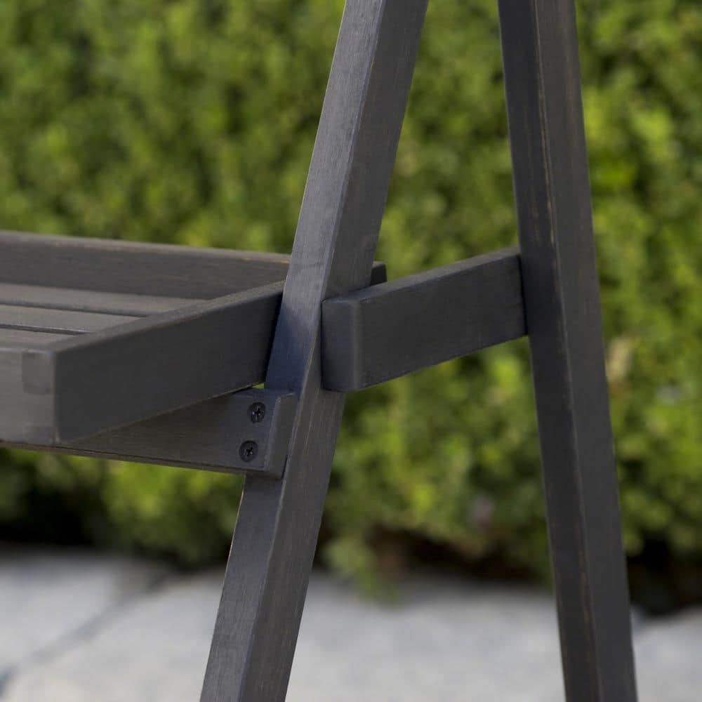 Set of 2 Dark Gray Acacia Wood Foldable Plant Stands