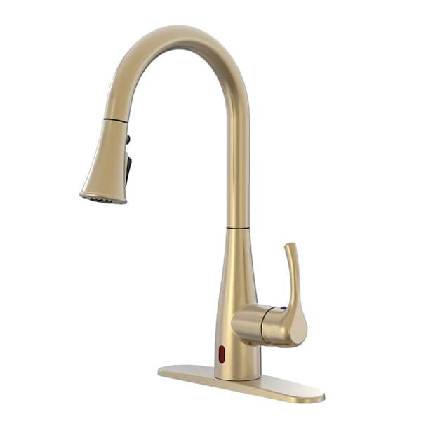 Glacier Bay Marcie Single-Handle Integrated Pull Down Touchless Kitchen Faucet in Matte Gold