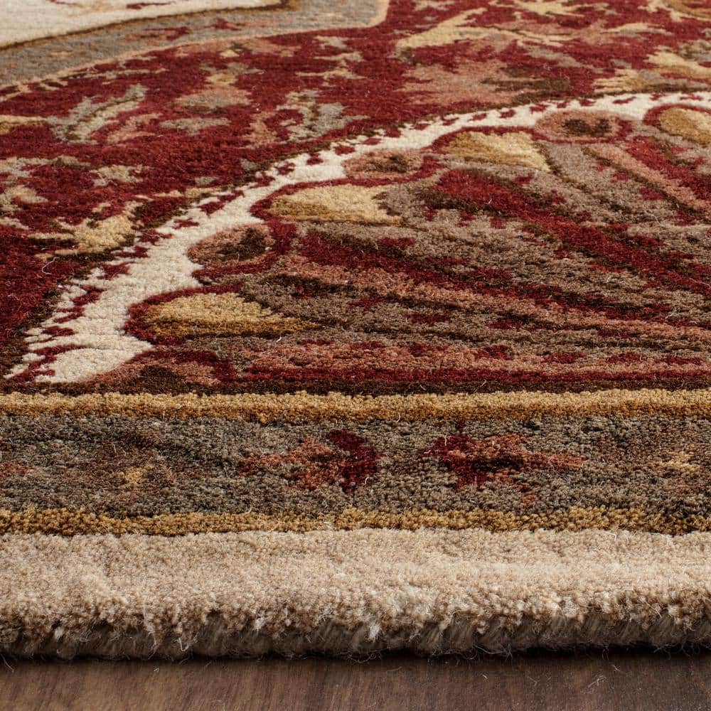 Ivory and Red Hand-Tufted Wool Area Rug 30" x 7"