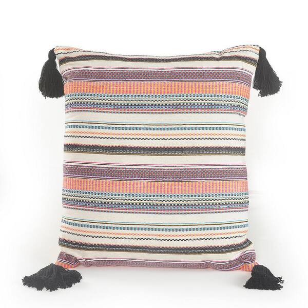 LR Home Embroidered Multi-Color Striped Decorative Polyester Fill 20 in. x 20 in. Decorative Throw Pillow