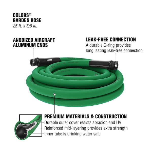 Colors Series 5/8 in. x 25 ft. 3/4 in. 11-1/2 GHT Fittings Garden Hose with Standard Grip in Forest Green