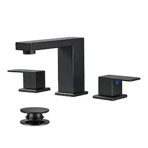 Minimalist 8 in. Widespread Double Handle Low Arc Bathroom Faucet with Drain kit Included in Matte Black(1-Pack)