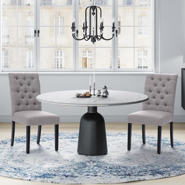 NINA Button Tufted Back Light Gray Upholstered Dining Side Chair (Set of 2)