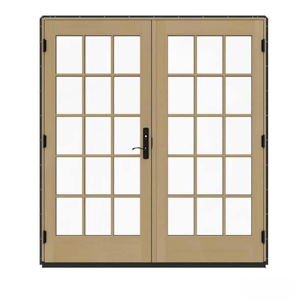 JELD-WEN 72 in. x 80 in. W-5500 Contemporary Bronze Clad Wood Right-Hand 15 Lite French Patio Door w/Unfinished Interior