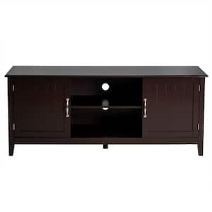 58 in. Brown TV Stand Fits TV's up to 65 in. with 2-Cabinets and Pinewood Legs