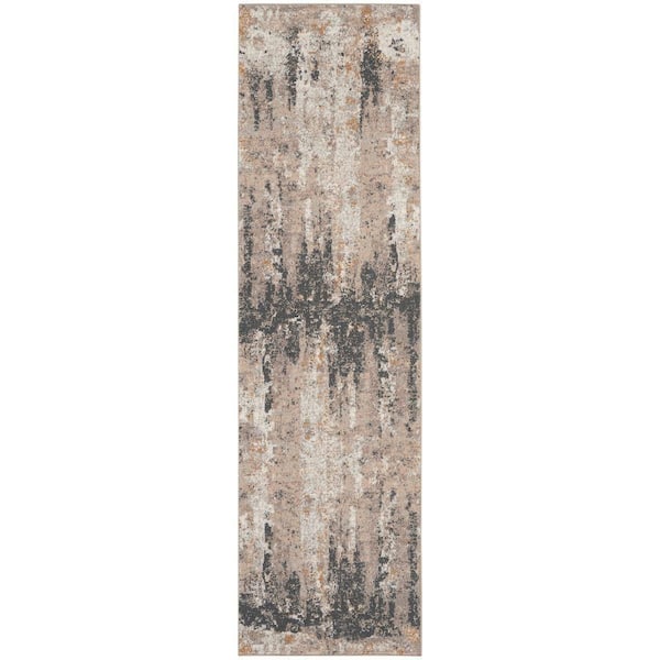 Nourison Tangra Cream Grey 2 ft. x 8 ft. Abstract Geometric Contemporary Kitchen Runner Area Rug