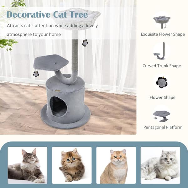ANGELES HOME 42 in. Tall Cat Tower with Curved Metal