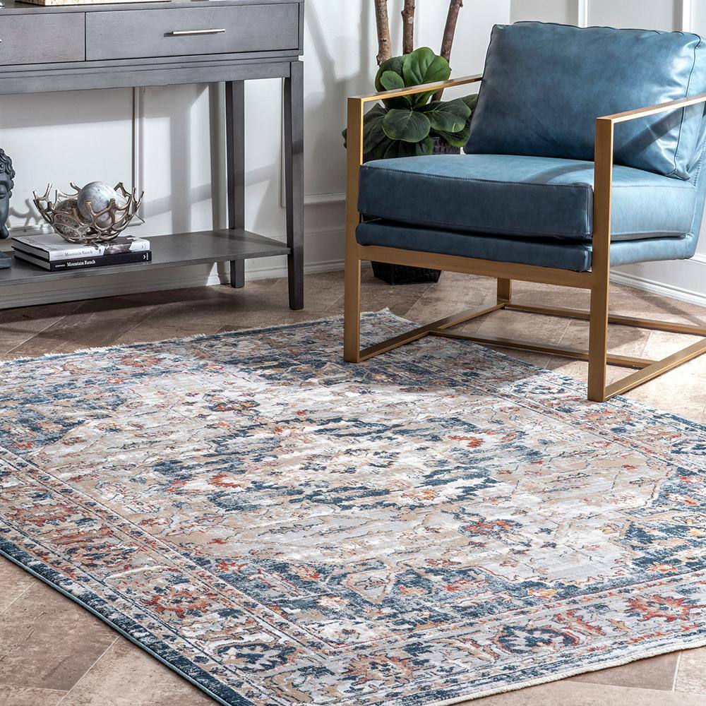 Gray Rectangular Stain-Resistant Synthetic Area Rug