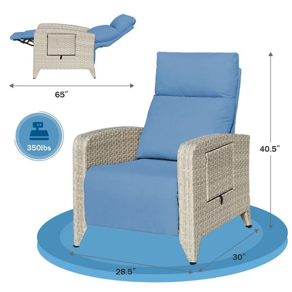 Gray Wicker Outdoor Chaise Lounge Chair Patio Recliner with