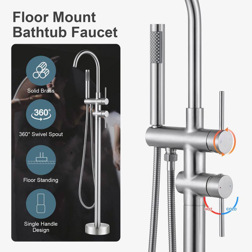 Brushed Nickel Freestanding Tub Filler with Hand Shower