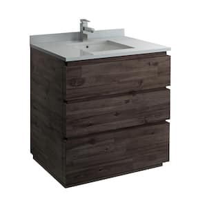 Formosa 36 in. Modern Vanity in Warm Gray with Quartz Stone Vanity Top in White with White Basin