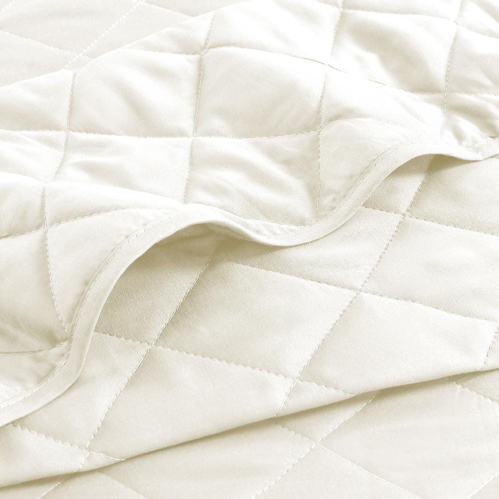 Ivory Twin Reversible Microfiber Diamond Stitch Quilt Set
