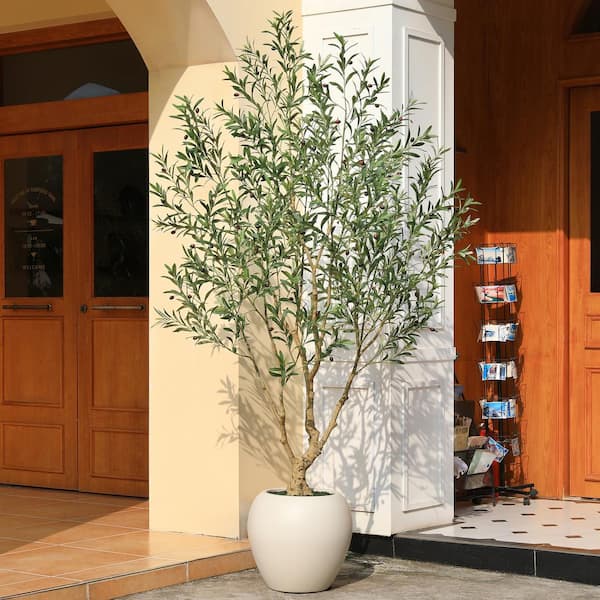 DR.Planzen Artificial 8 ft. Olive Tree with 18 in. White Planter