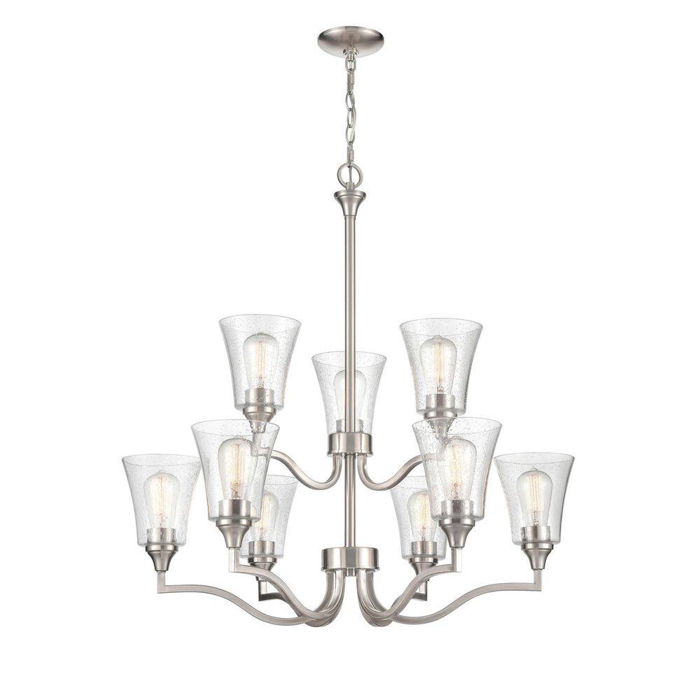 Brushed Nickel 9-Light Contemporary Chandelier with Glass Shades