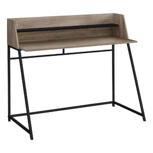 48 in. L Dark Taupe Wood-Look Black Computer Desk Small Hutch 1-Shelf Trapezoid-Shaped Legs