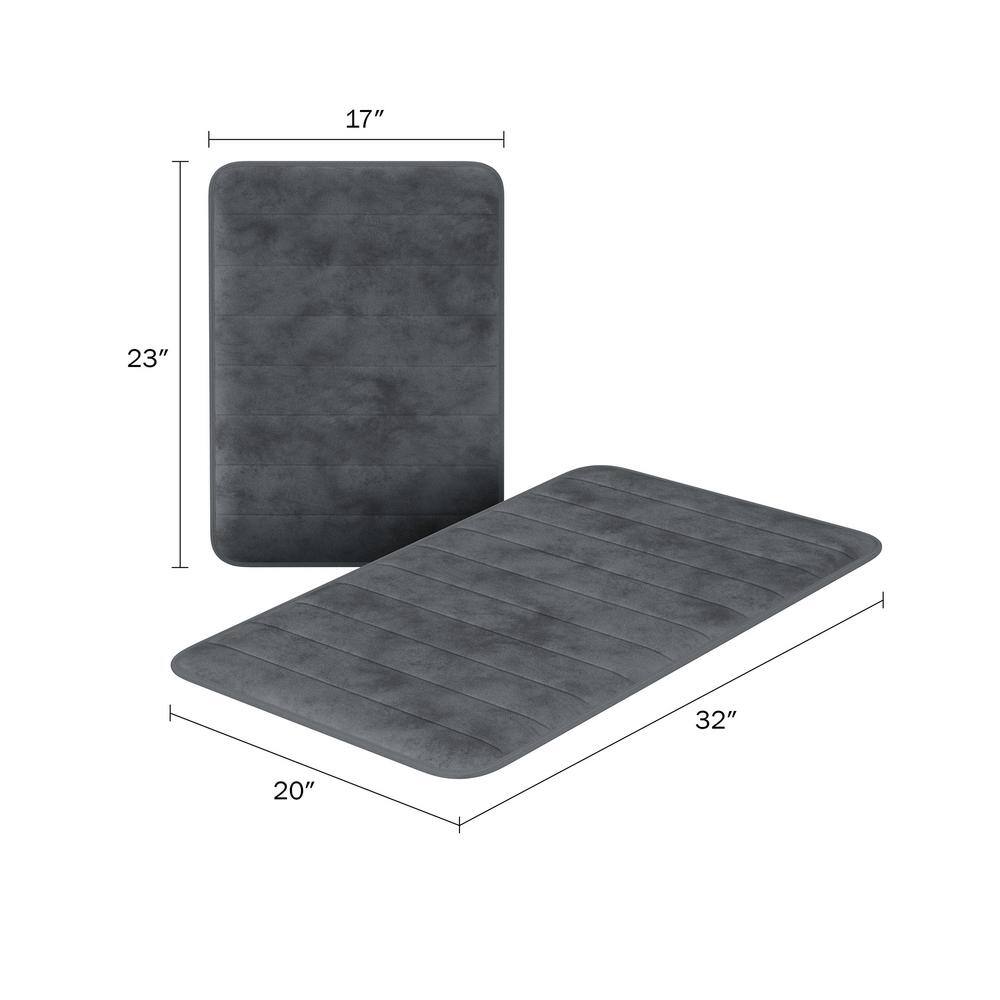 Gray Memory Foam 6-Piece Bath Rug Set with Microfiber Topper