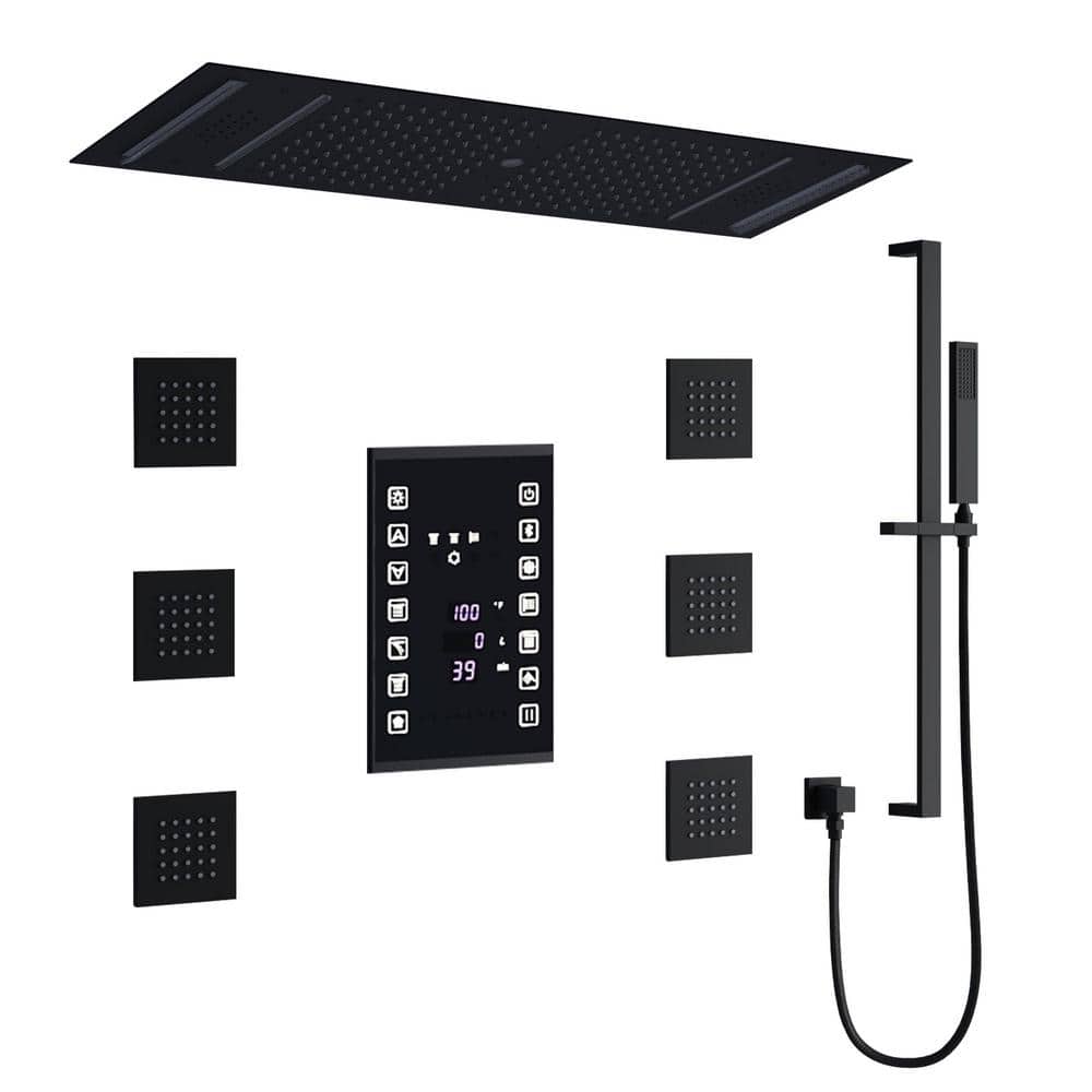 Matte Black Stainless Steel LED Bluetooth Music Rainfall Shower System