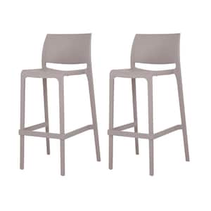 Sensilla Taupe 40.60 in. Low Back Resin Stackable Bar Stool (Set of 2)