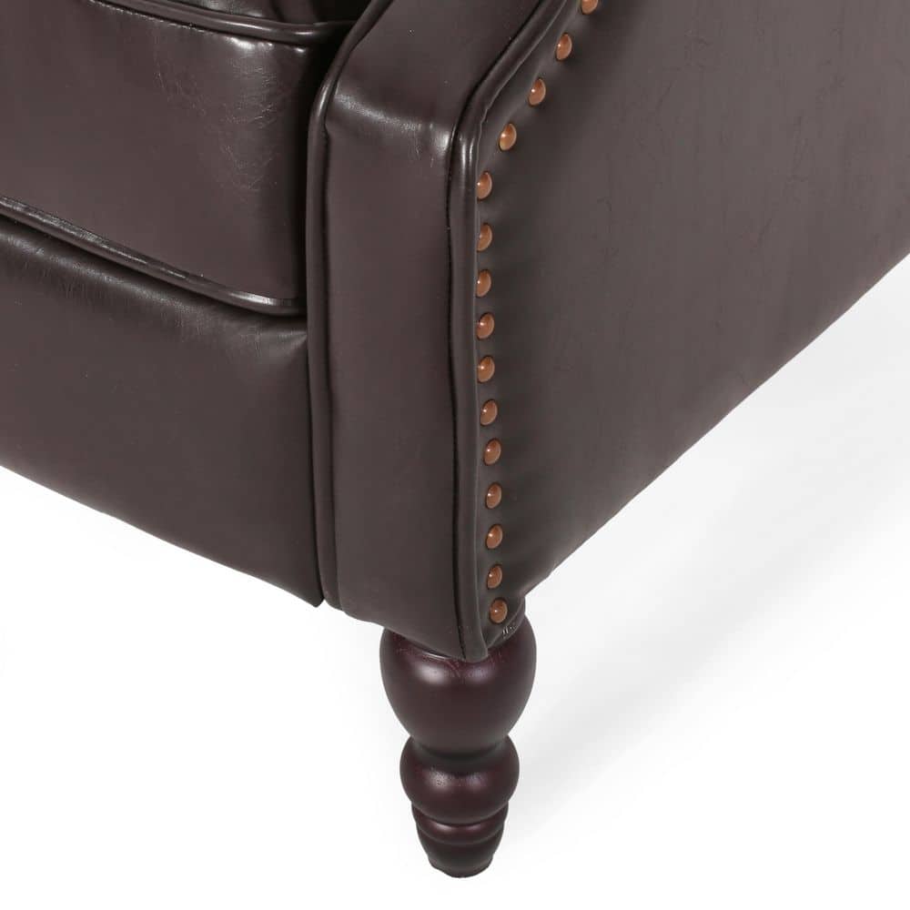 Brown Tufted Leather Wingback Recliner with Wood Legs