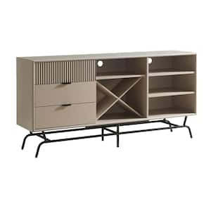 Yaztra Light Taupe and Black TV Stand Fits TV's up to 65 in. with 3-Drawers and 4-Shelves