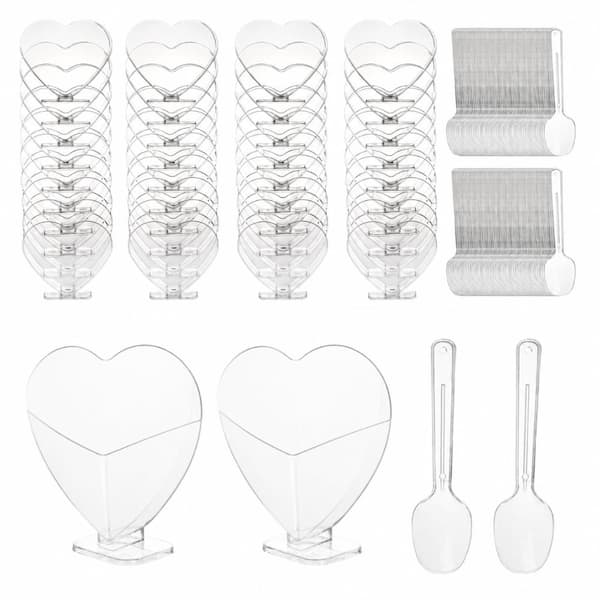 4 oz Clear Heart-Shaped Plastic Mini Dessert Cups with Spoons Set of 100 for Party and Buffet