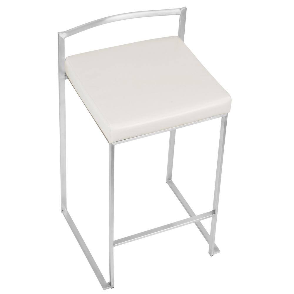 Contemporary Fuji 31" White Faux Leather Counter Stool