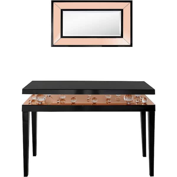 Camden Isle Gelenau 51.2 in. Rose Gold Rectangle Glass Console Table with Wall Mirror