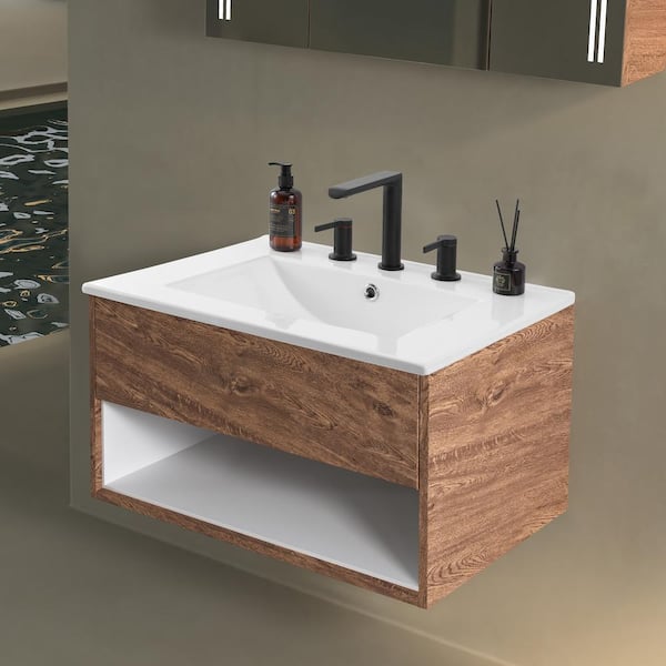 Ancillary 3-Hole 24 in. W x 18.25 in. D Classic Contemporary Rectangular Ceramic Single Sink Basin Vanity Top in White