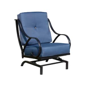 Metal Outdoor Rocking Chair with Blue Cushions