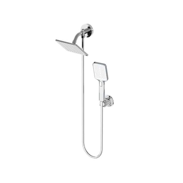 2-Spray Stainless Steel 6 in. Square Dual Wall Mount Fixed and Handheld Shower Head in Chrome
