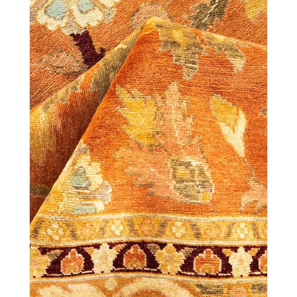 Eclectic Brown 10 x 14 Floral Wool Indoor Area Rug