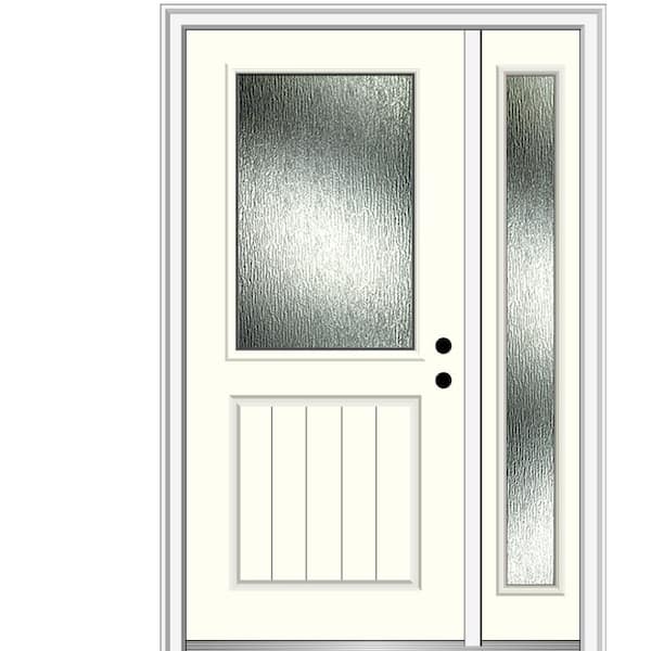 MMI Door 50 in. x 80 in. Left-Hand Inswing Rain Glass Alabaster Fiberglass Prehung Front Door on 4-9/16 in. Frame