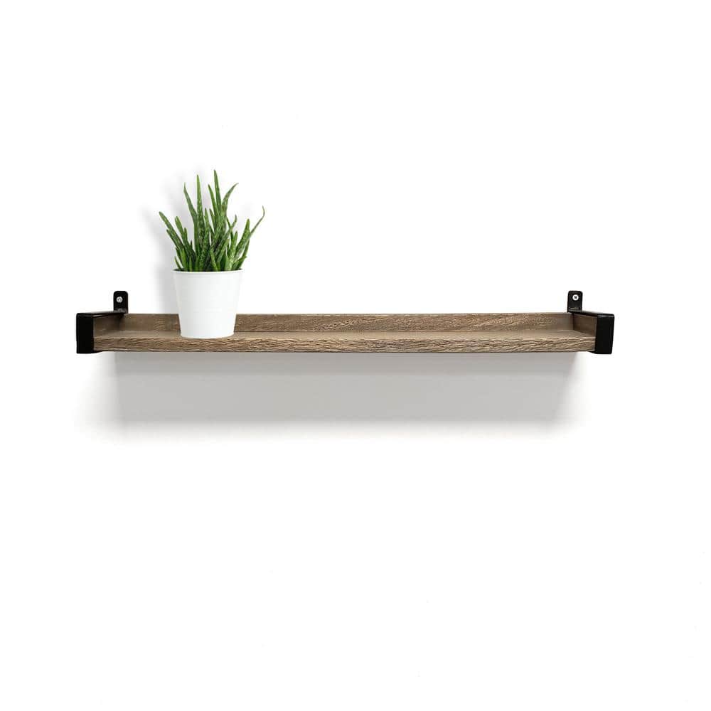 24" Driftwood Solid Wood Industrial Bracket Ledge Wall Shelf