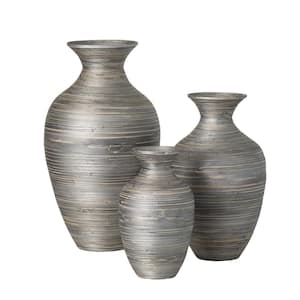 25.5 in., 19.5 in. and 14.25 in. Modern Gray Bamboo Vase Set of 3