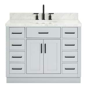 Hepburn 43 in. W x 22 in. D x 36 in. H Bath Vanity in Grey with Carrara Marble Vanity Top in White with White Basin