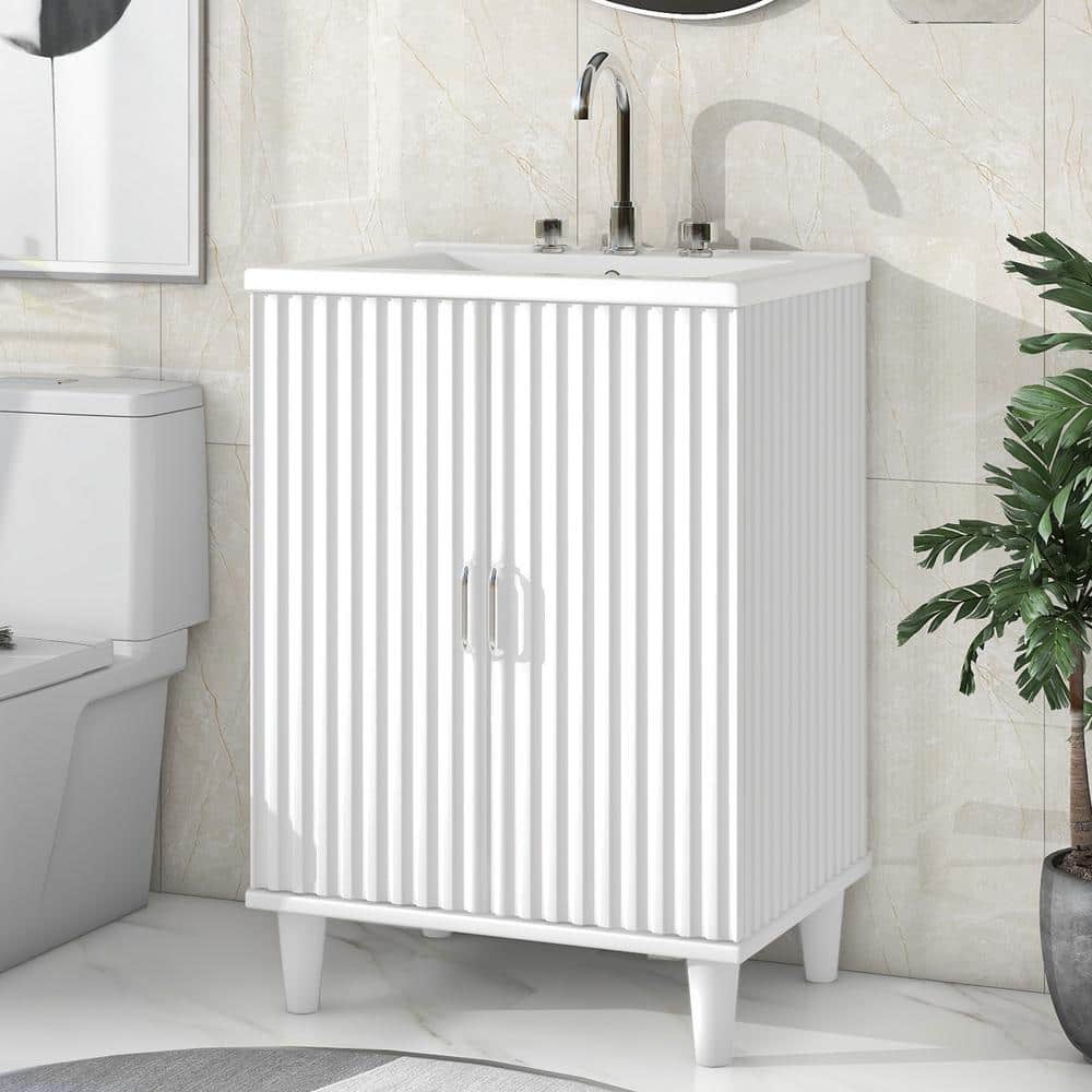 24 in. W x 18 in. D x 33 in. H Single Sink Freestanding Bath Vanity in Whit