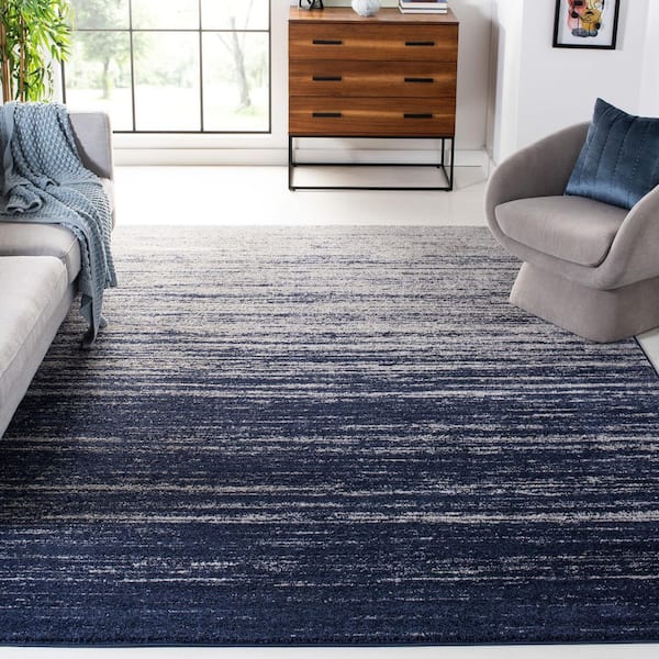 Adirondack Navy/Gray Solid Color 10 ft. x 14 ft. Striped Area Rug