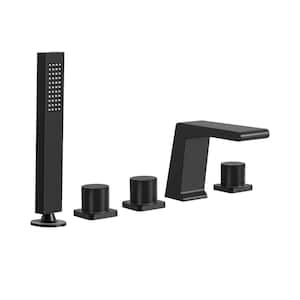 Bathtub Faucet 3-Handle Deck Mount Roman Tub Faucet with Handheld in. Matte Black Valve Included