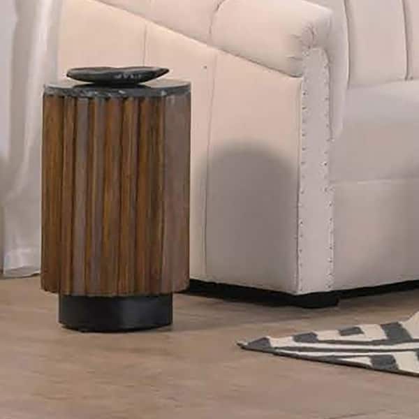 Pierre 12 in. Brown / Black Marble Wood End Table