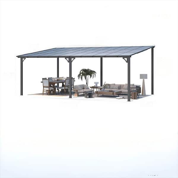 20 ft. x 12 ft. Gray Aluminum Sloped Roof Outdoor Pergola with UV-Blocking Polycarbonate Patio Cover