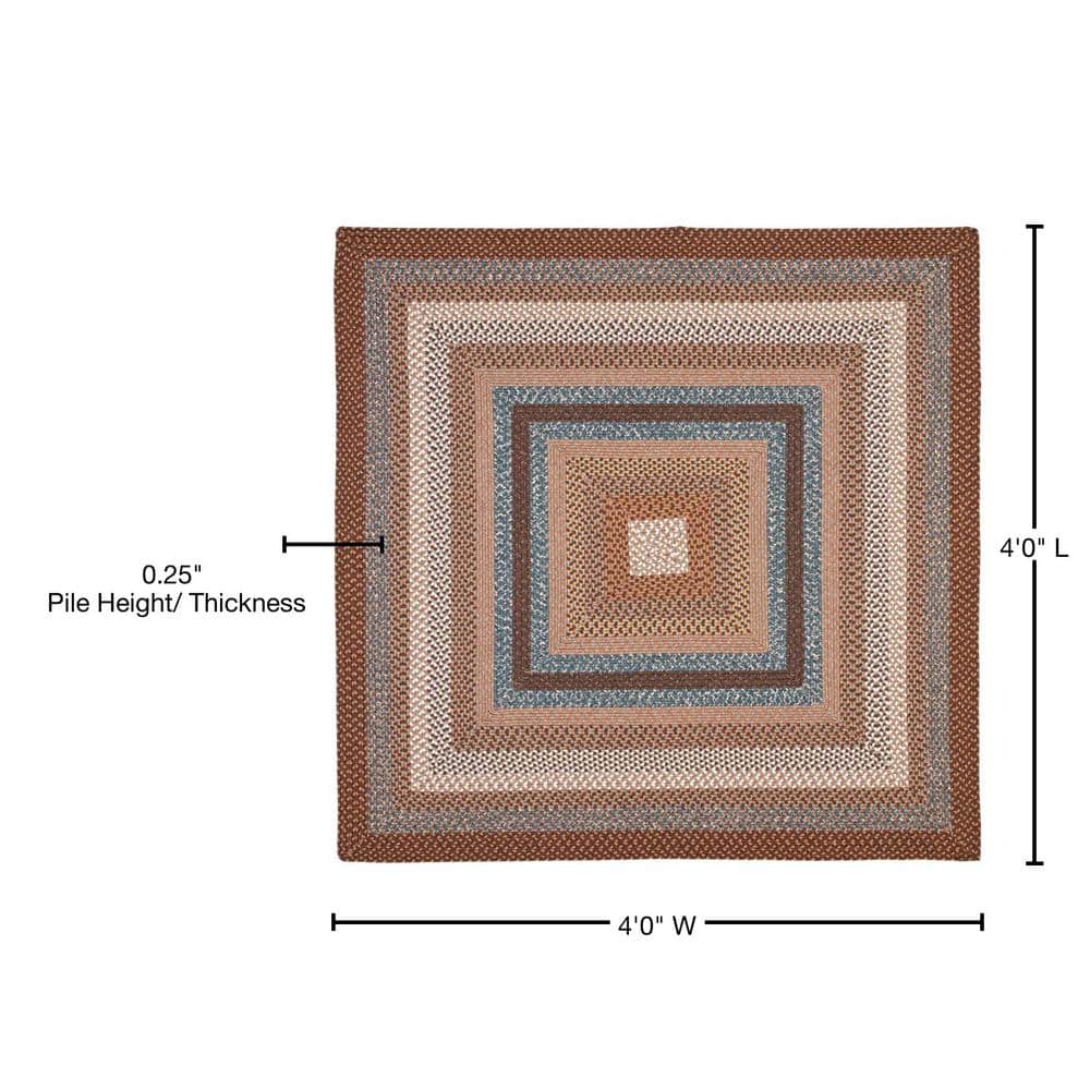 Handwoven Reversible Easy-Care Synthetic Square Rug in Blue and Brown