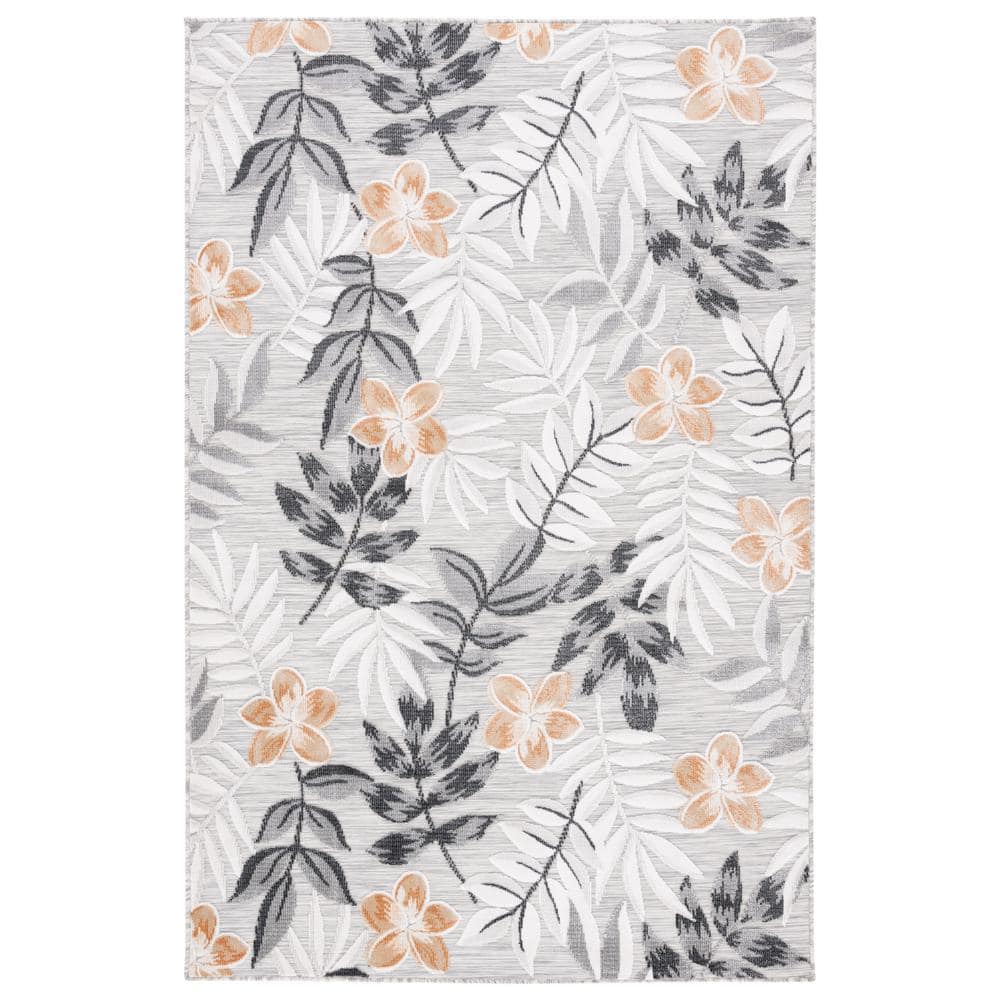 Elegant Grey & Ivory Floral Synthetic 5'1" x 7'6" Area Rug