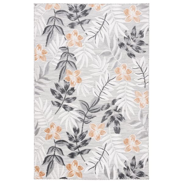 Cabana Gray/Ivory 8 ft. x 10 ft. Floral Striped Indoor/Outdoor Area Rug