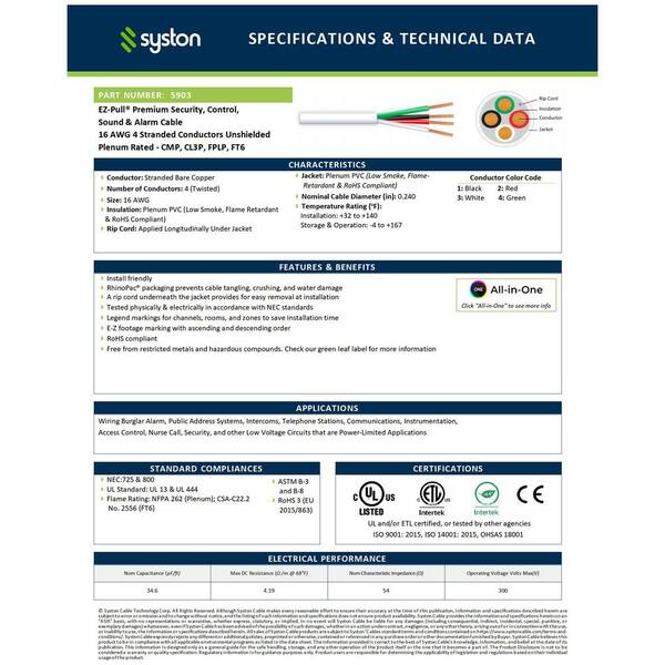 Syston Cable Technology 250 ft. 16/4 White CL3P/CMP Stranded Copper ...