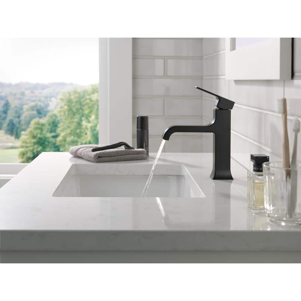 Matte Black Single Handle Curved Bathroom Faucet with Drain Assembly