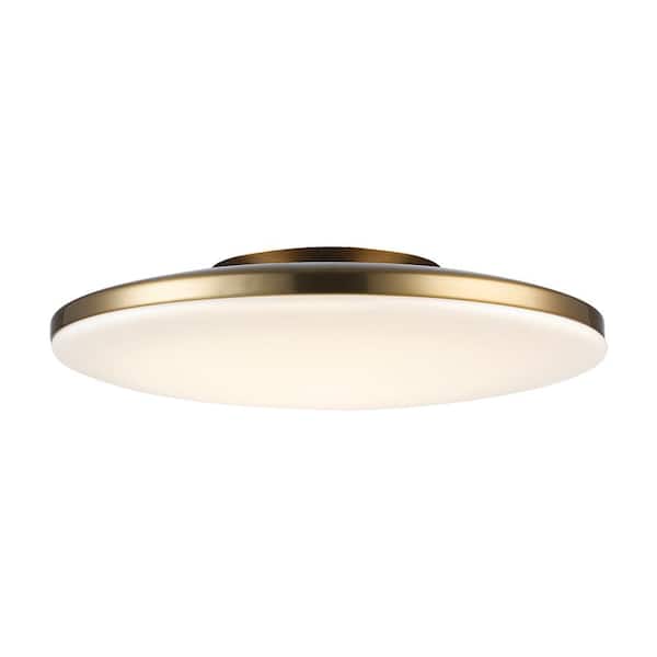 Monteaux Lighting 13 in. Brass Integrated LED Semi-Flush Mount Ceiling Light with Acrylic Shade