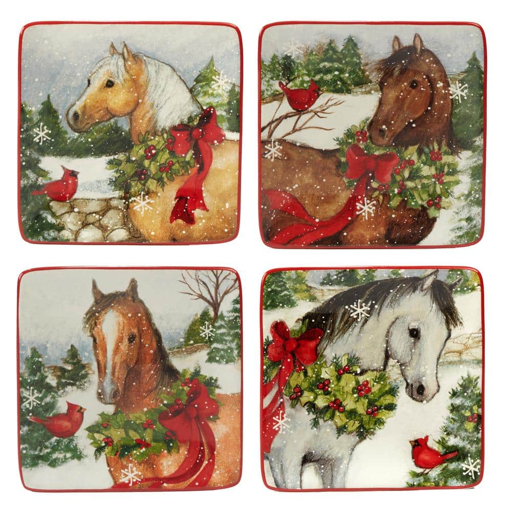 Certified International Christmas on the Farm by Susan Winget 6 in. Canape Plate (Set of 4), Assorted Colors -  22813SET4