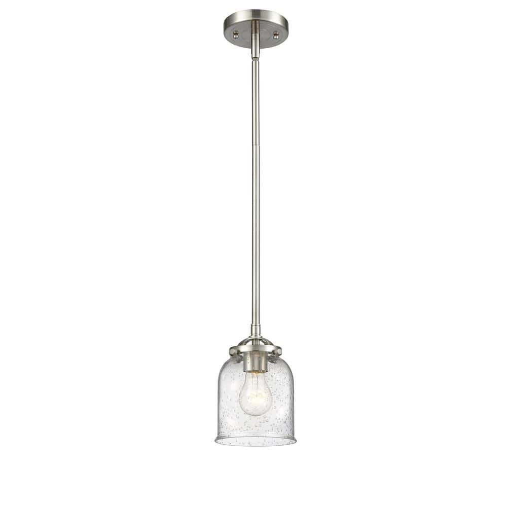 Brushed Satin Nickel Mini Pendant with Seedy Glass Shade