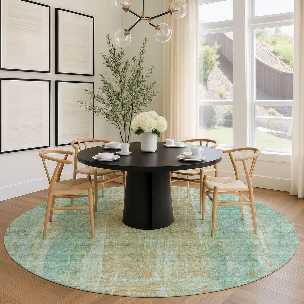 Chantille Machine Washable Indoor/Outdoor Abstract ACN2309 Teal 8 ft. x 8 ft. Round Rug price history on PriceWatchPro