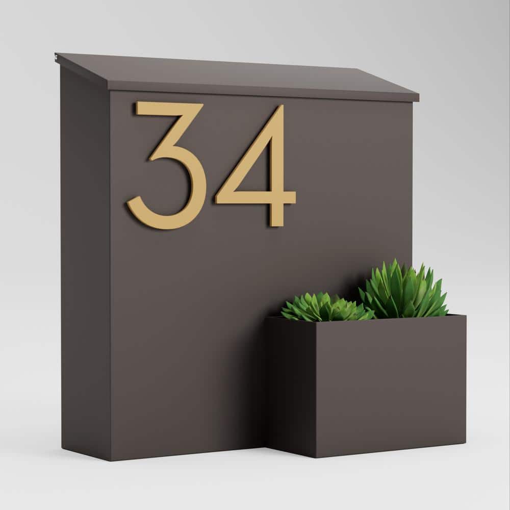 Antique Silver and Brown Aluminum Wall-Mounted Mailbox with Planter